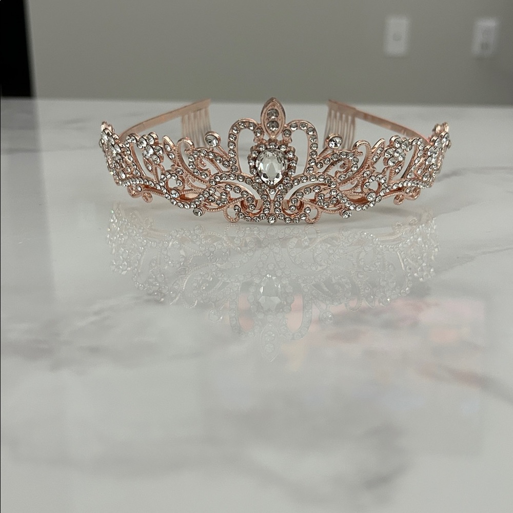 Rose Gold Tiara with Crystals - Picture 5 of 6